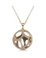 Clear Quartz and Champagne Diamond Disc Pendant in 14K Yellow Gold (1.27ct)