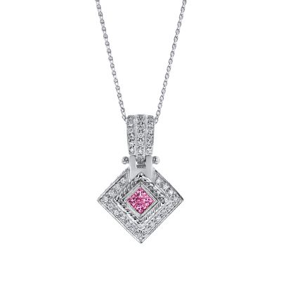 1.07 ctw Bright Pink Sapphire and Diamond Pendant in 14K White Gold