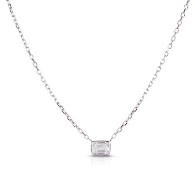 9ct White Gold Emerald Cut Aquamarine And Diamond Necklace - R8291 |  Chapelle Jewellers