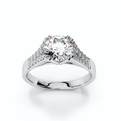 Mark Silverstein Imagines 18K White Gold Split Shank Cathedral Style Diamond  Engagement Ring