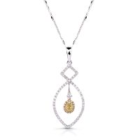 Two-Tone Pear Shaped Oval Yellow Diamond Pendant in 14K White and Yellow Gold (0.56ct)