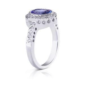 Oval Tanzanite and Diamond Halo Ring in 14K White Gold