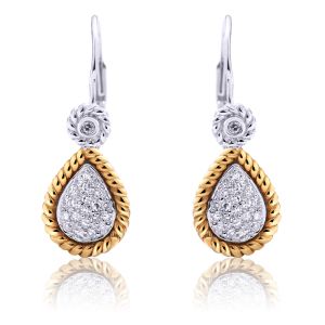 Two-Tone Teardrop Diamond Drop Earrings in 14K White and Yellow Gold (0.17ct)