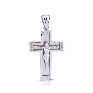 Men's Diamond Crucifix-Cross Pendant in 14K White Gold (0.16ct)