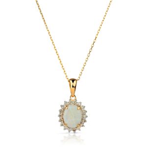 Opal and Diamond Halo Pendant in 14K Yellow Gold (0.23ct)