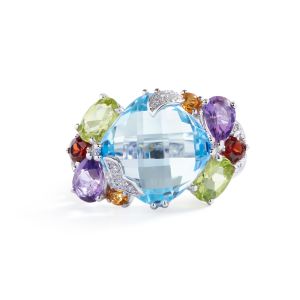 Multi-Gemstone Diamond Ring in 14K White Gold
