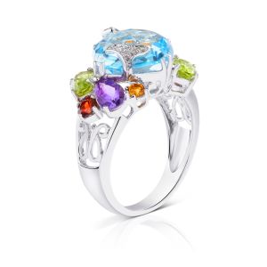 Multi-Gemstone Diamond Ring in 14K White Gold