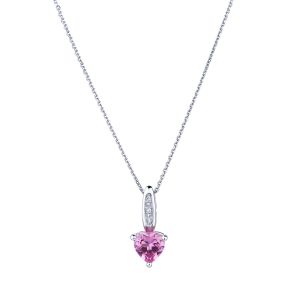 Pink Sapphire Heart and Diamond Pendant in 14K White Gold