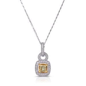 Two-Tone Square Shaped Yellow Diamond Pendant in 18K White and Yellow Gold