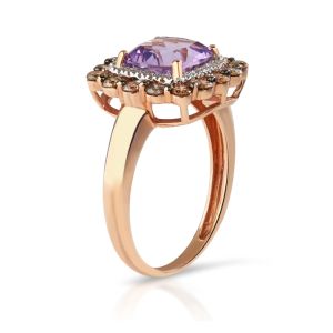 Double Halo Amethyst and Diamond Ring in 14K Rose Gold