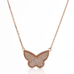 Reversible Diamond and Mother of Pearl Butterfly Necklace in 14K Rose Gold (0.53ct)