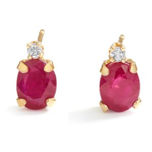 Petite Oval Ruby Studs in 14K Yellow Gold (3mm)
