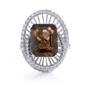 Smoky Topaz and Diamond Twisted Cocktail Ring (13x10mm)