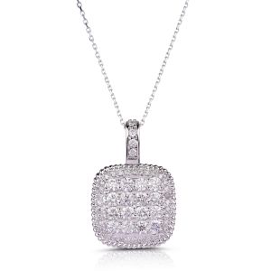 Textured Cushion-Shaped Diamond Cluster Pendant in 14K White Gold (2.65ct)