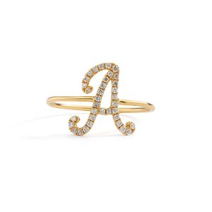 Petite "A" Initial Diamond Pavé Ring in 18K Yellow Gold (0.15ct)
