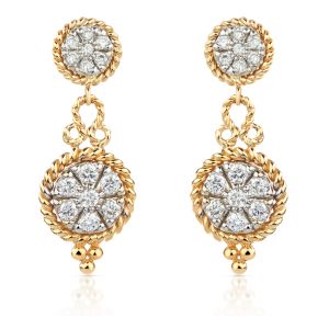 Two-Tone Antique Cluster Diamond Drop Earrings in 14K Gold (0.35ct)