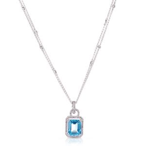 Blue Topaz Diamond Pendant on a Diamond Yard Necklace in 14K White Gold (11x9mm)