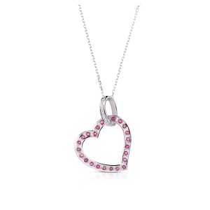 Heart Shaped Ruby and Diamond Pendant in 14K White Gold