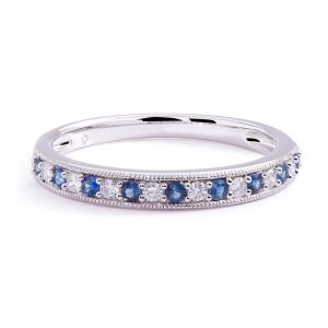 Diamond & Sapphire Milgrain Pavé Ring in 14K White Gold (2mm)