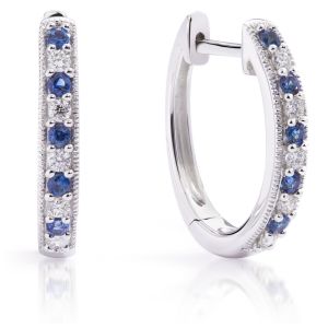 Sapphire & Diamond Huggies in 14K White Gold