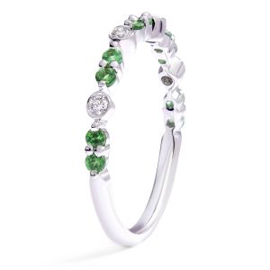 Halfway Double Peridot and Diamond Stackable Ring in 18K White Gold (2.40mm)