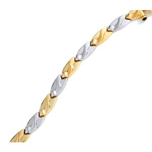 Two Tone Oval Link Wave Bracelet with Onyx in 14K Yellow and White Gold