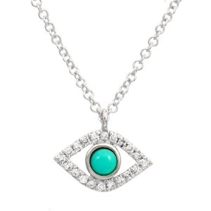 Diamond and Turquoise Evil Eye Pendant in 14K Gold
