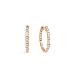 Medium Oval In and Out Diamond Hoop Earrings in 18K Rose Gold