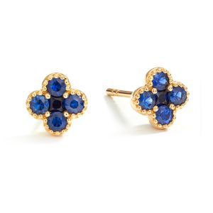Petite Sapphire Clover Stud Earrings in 18K Gold