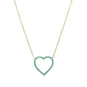 Open Turquoise Heart Necklace in 14K Yellow Gold (0.14ct)