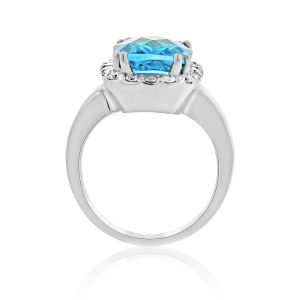 Blue Topaz and Diamond Halo Ring in 14K White Gold