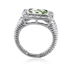 Princess-Cut Green Amethyst Diamond Halo Ring in 14K White Gold
