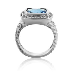 Cushion-Cut Blue Topaz and Diamond Ring in 14K White Gold