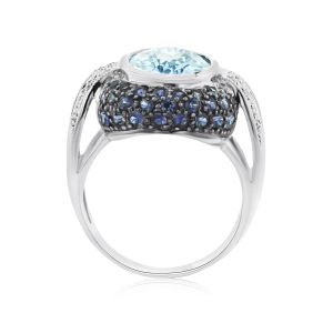 Blue Topaz and Sapphire Diamond Ring in 14K White Gold