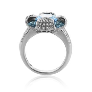Oval Blue Topaz and Pave Diamond Ring in 18K White Gold
