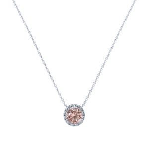Morganite and Diamond Halo Necklace in 14k Gold (8.3mm)