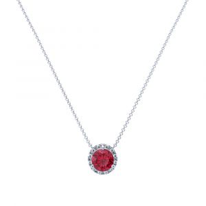 Ruby and Diamond Halo Pendant in 14k Gold (8.3mm)